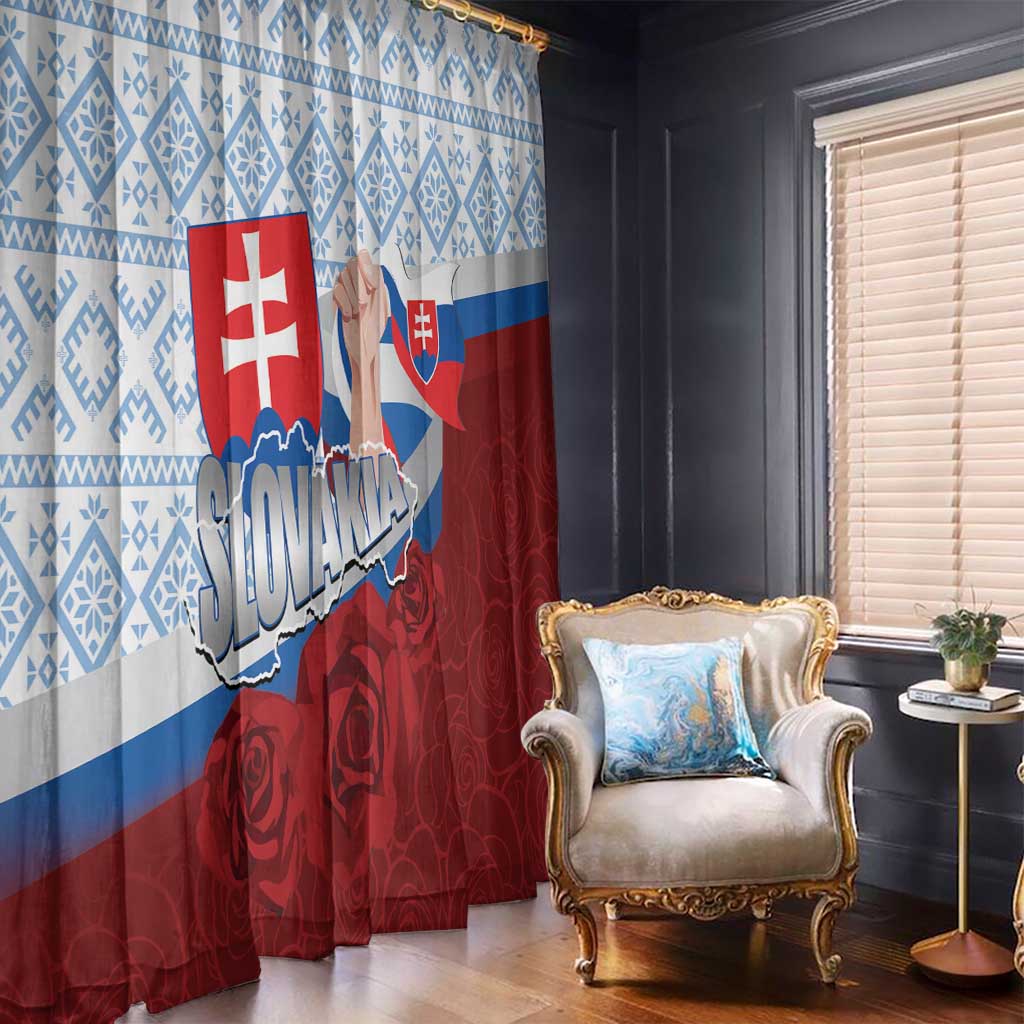 Slovakia Independence Day Window Curtain Slovak Map With Rosa Slavic Pattern