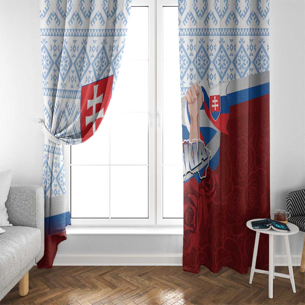 Slovakia Independence Day Window Curtain Slovak Map With Rosa Slavic Pattern