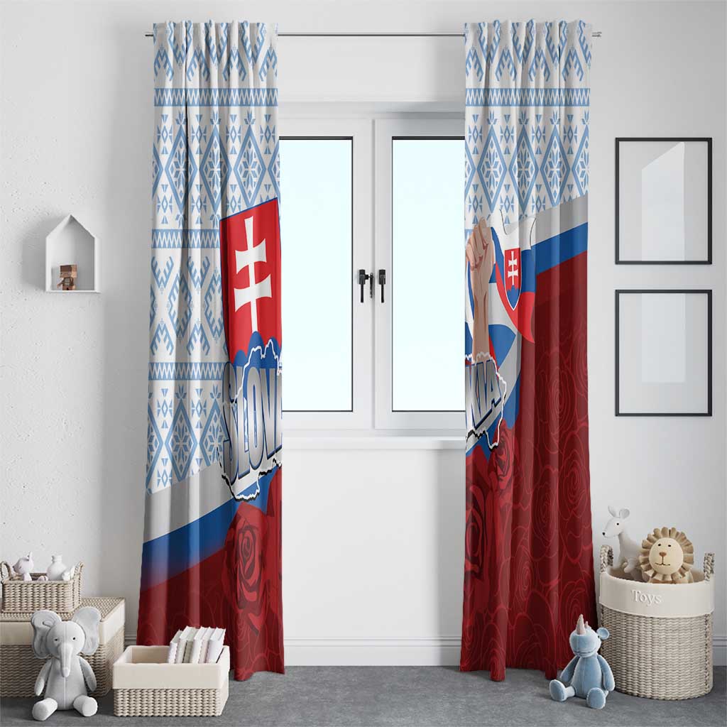 Slovakia Independence Day Window Curtain Slovak Map With Rosa Slavic Pattern