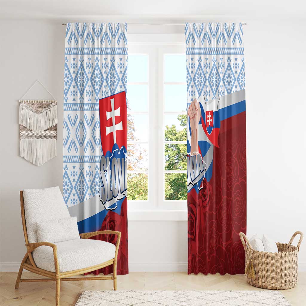 Slovakia Independence Day Window Curtain Slovak Map With Rosa Slavic Pattern