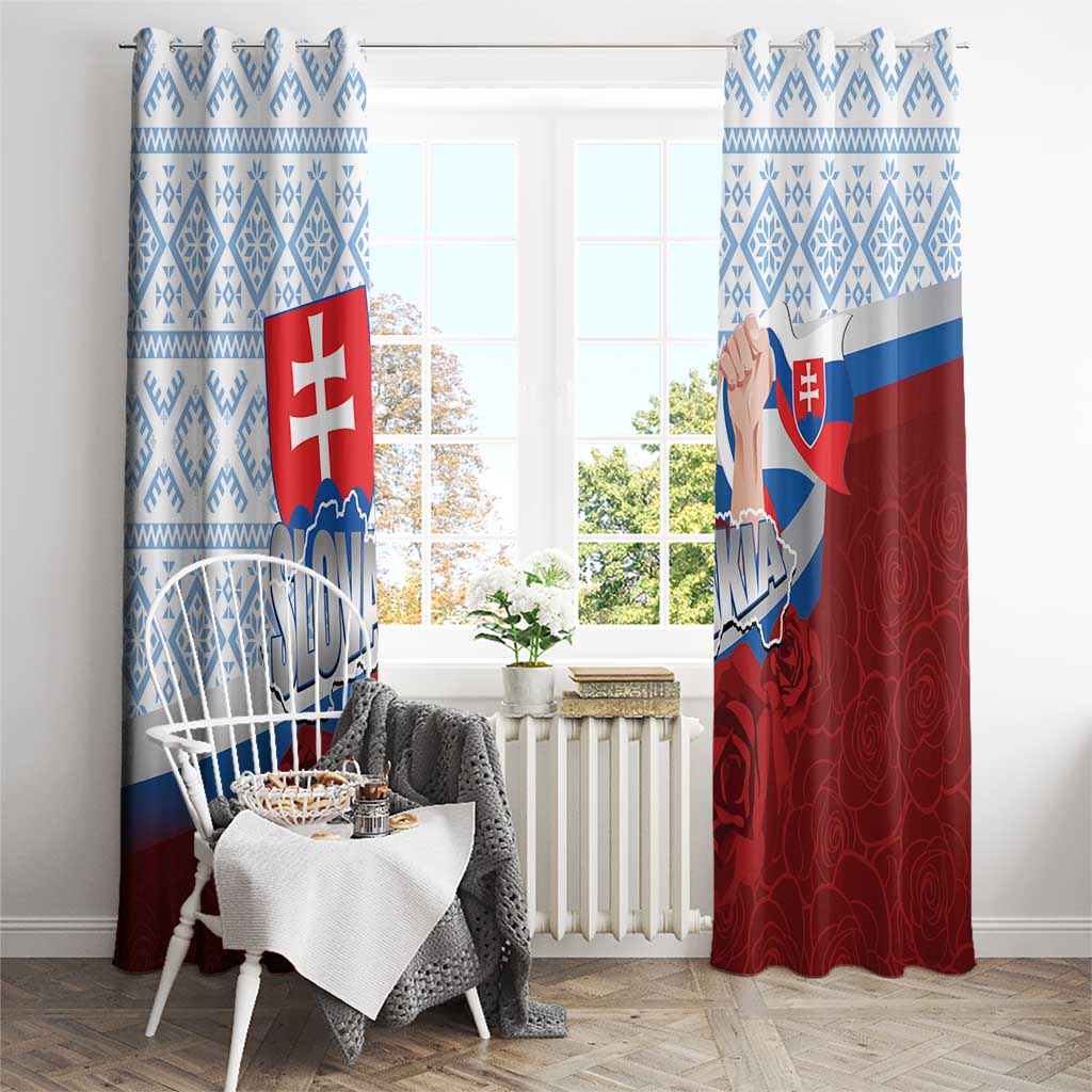 Slovakia Independence Day Window Curtain Slovak Map With Rosa Slavic Pattern