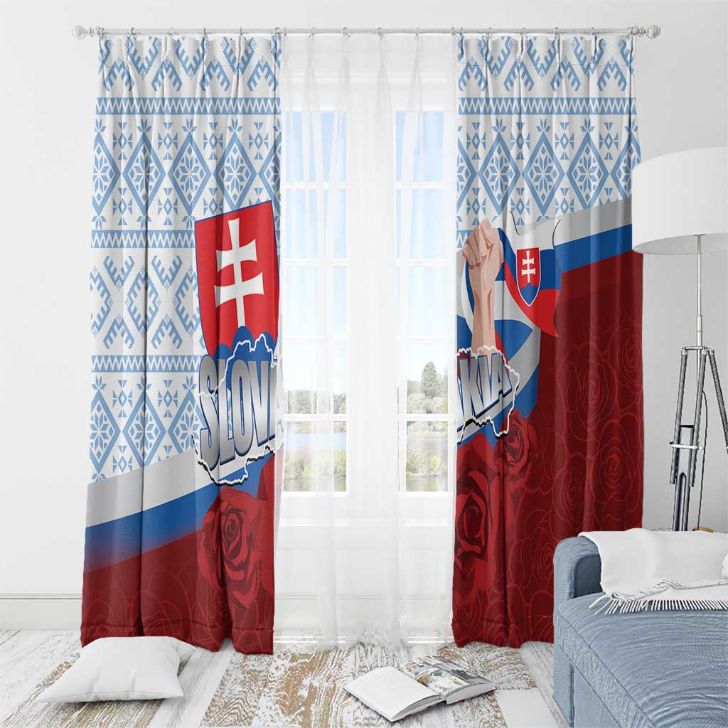 Slovakia Independence Day Window Curtain Slovak Map With Rosa Slavic Pattern
