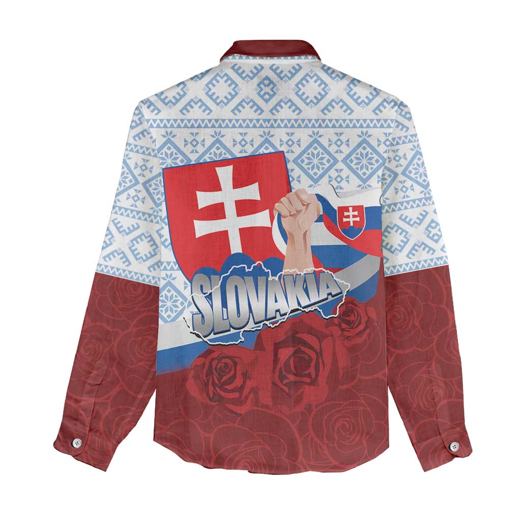 Slovakia Independence Day Women Casual Shirt Slovak Map With Rosa Slavic Pattern