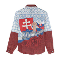 Slovakia Independence Day Women Casual Shirt Slovak Map With Rosa Slavic Pattern