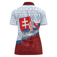 Slovakia Independence Day Women Polo Shirt Slovak Map With Rosa Slavic Pattern