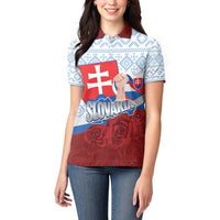 Slovakia Independence Day Women Polo Shirt Slovak Map With Rosa Slavic Pattern