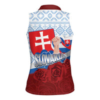 Slovakia Independence Day Women Sleeveless Polo Shirt Slovak Map With Rosa Slavic Pattern