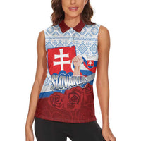 Slovakia Independence Day Women Sleeveless Polo Shirt Slovak Map With Rosa Slavic Pattern