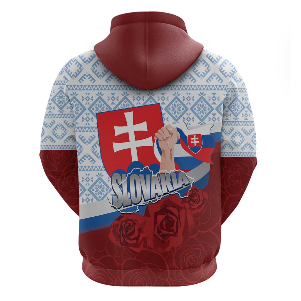 Slovakia Independence Day Zip Hoodie Slovak Map With Rosa Slavic Pattern