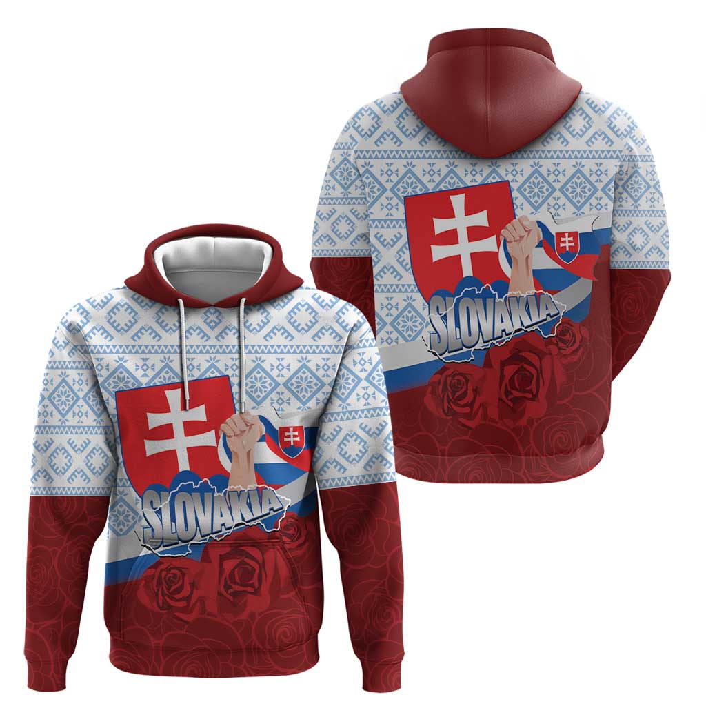 Slovakia Independence Day Zip Hoodie Slovak Map With Rosa Slavic Pattern