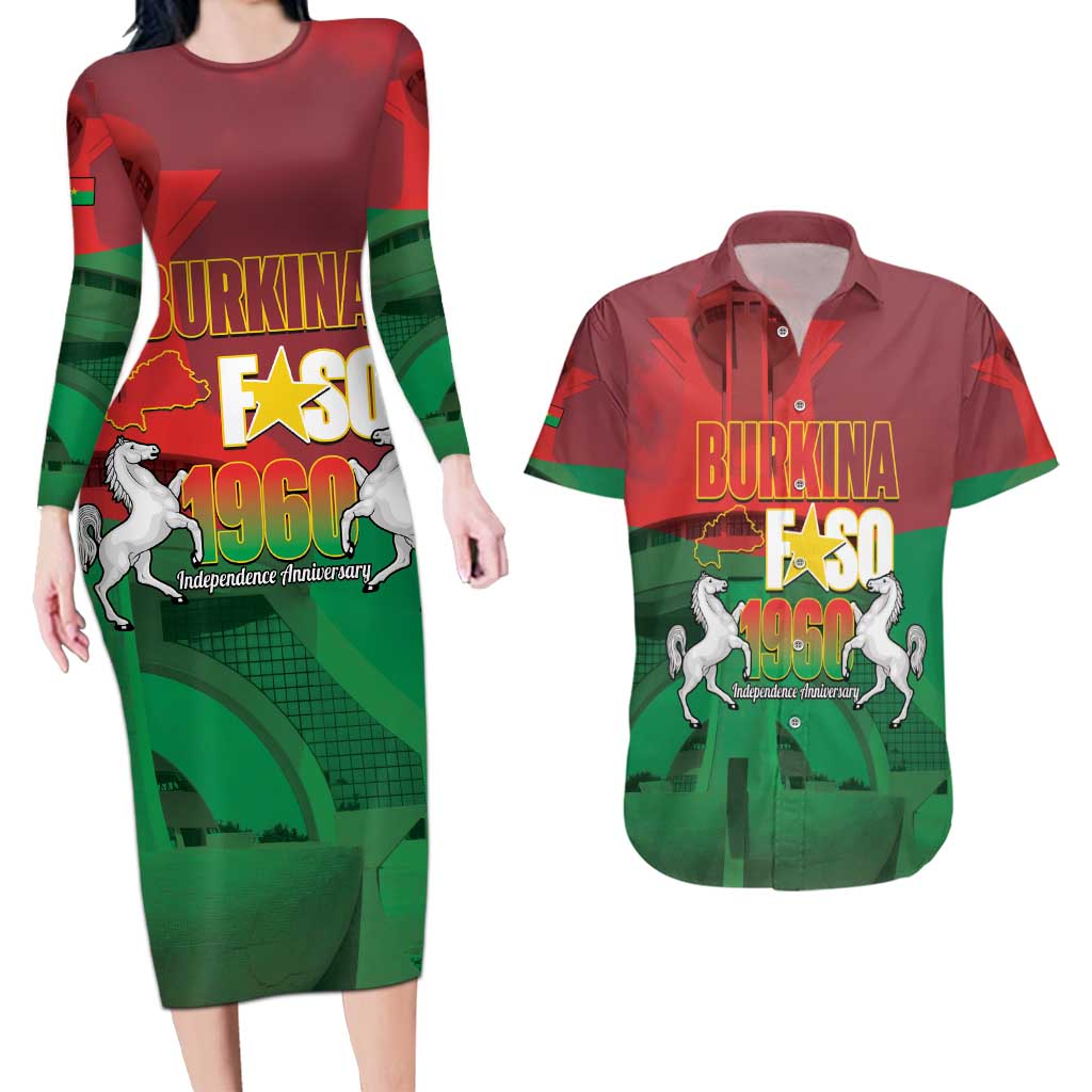 Burkina Faso Independence Day Couples Matching Long Sleeve Bodycon Dress and Hawaiian Shirt National Heroes Monument Proud