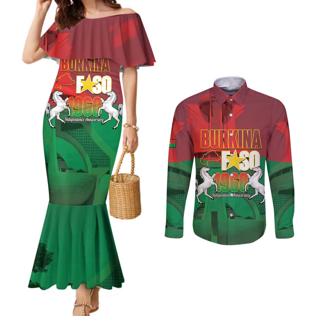 Burkina Faso Independence Day Couples Matching Mermaid Dress and Long Sleeve Button Shirt National Heroes Monument Proud