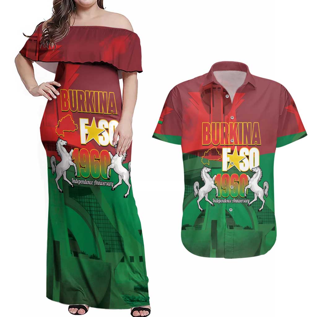 Burkina Faso Independence Day Couples Matching Off Shoulder Maxi Dress and Hawaiian Shirt National Heroes Monument Proud