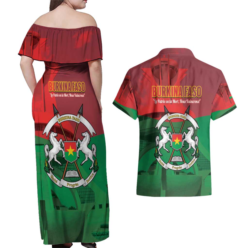 Burkina Faso Independence Day Couples Matching Off Shoulder Maxi Dress and Hawaiian Shirt National Heroes Monument Proud
