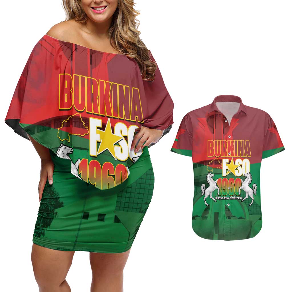 Burkina Faso Independence Day Couples Matching Off Shoulder Short Dress and Hawaiian Shirt National Heroes Monument Proud