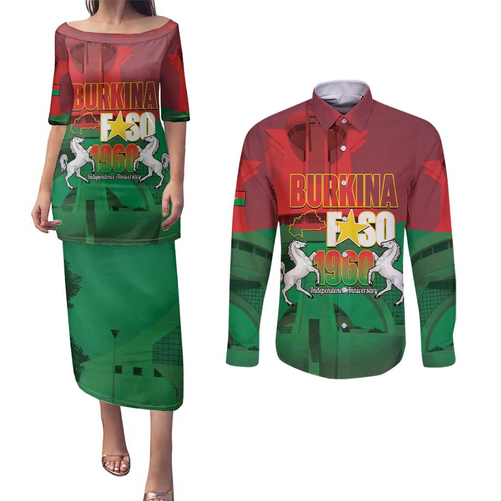 Burkina Faso Independence Day Couples Matching Puletasi and Long Sleeve Button Shirt National Heroes Monument Proud