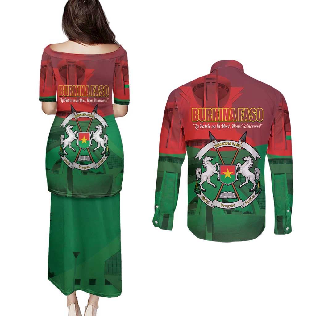 Burkina Faso Independence Day Couples Matching Puletasi and Long Sleeve Button Shirt National Heroes Monument Proud