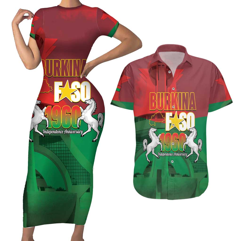 Burkina Faso Independence Day Couples Matching Short Sleeve Bodycon Dress and Hawaiian Shirt National Heroes Monument Proud