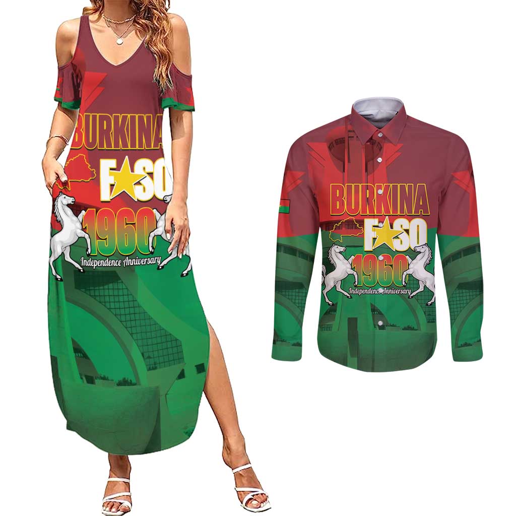 Burkina Faso Independence Day Couples Matching Summer Maxi Dress and Long Sleeve Button Shirt National Heroes Monument Proud