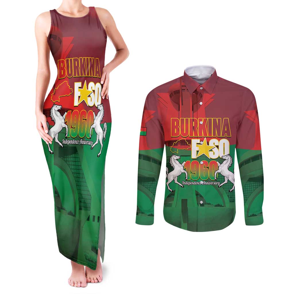 Burkina Faso Independence Day Couples Matching Tank Maxi Dress and Long Sleeve Button Shirt National Heroes Monument Proud
