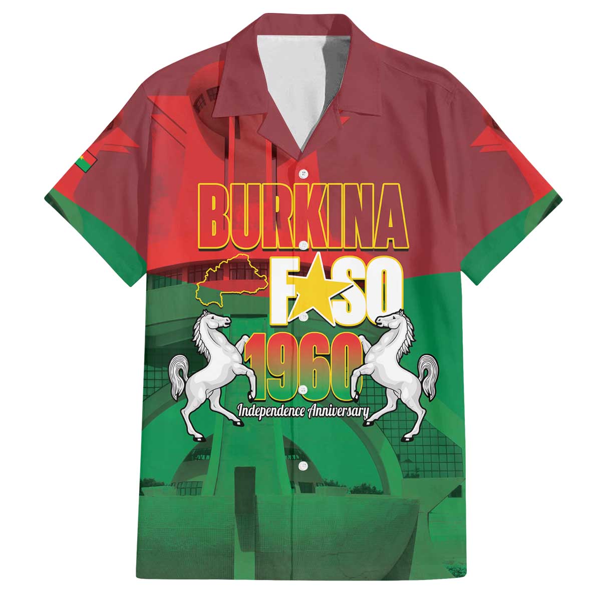Burkina Faso Independence Day Family Matching Off The Shoulder Long Sleeve Dress and Hawaiian Shirt National Heroes Monument Proud
