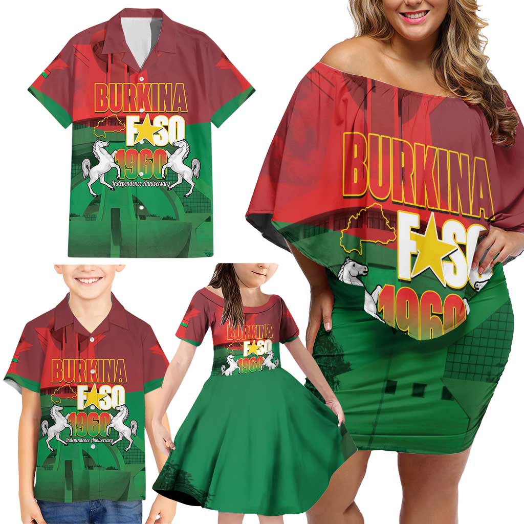 Burkina Faso Independence Day Family Matching Off Shoulder Short Dress and Hawaiian Shirt National Heroes Monument Proud