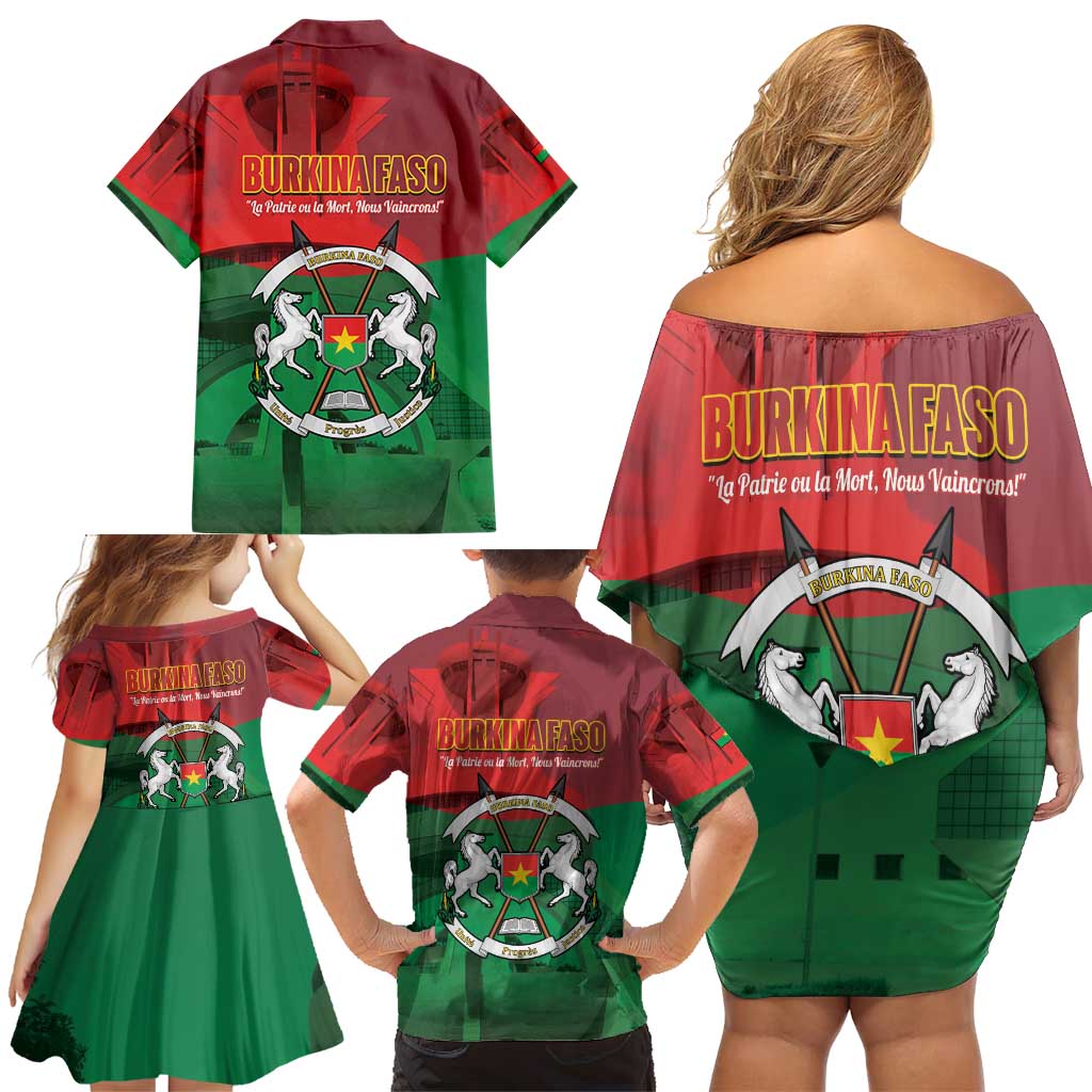 Burkina Faso Independence Day Family Matching Off Shoulder Short Dress and Hawaiian Shirt National Heroes Monument Proud