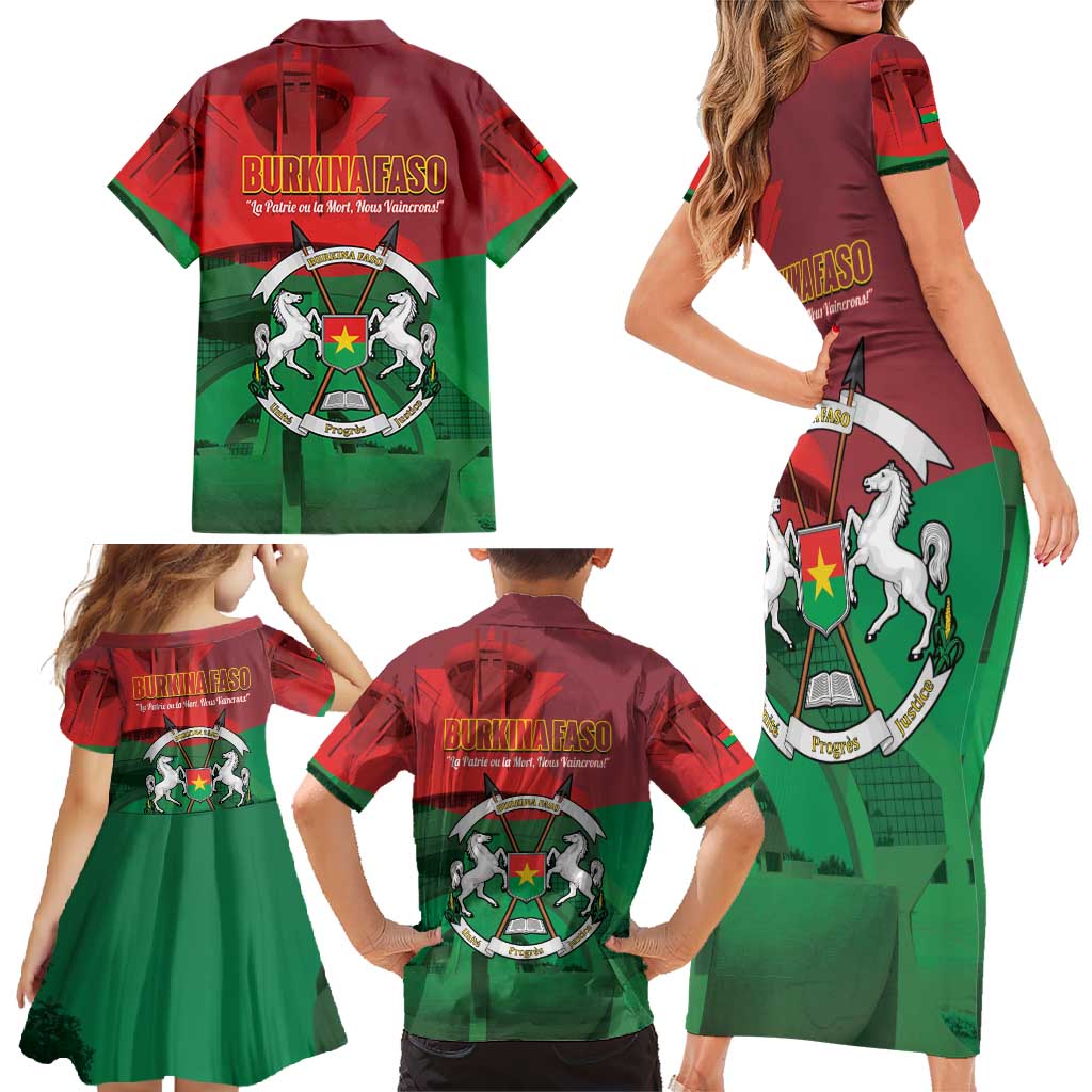 Burkina Faso Independence Day Family Matching Short Sleeve Bodycon Dress and Hawaiian Shirt National Heroes Monument Proud