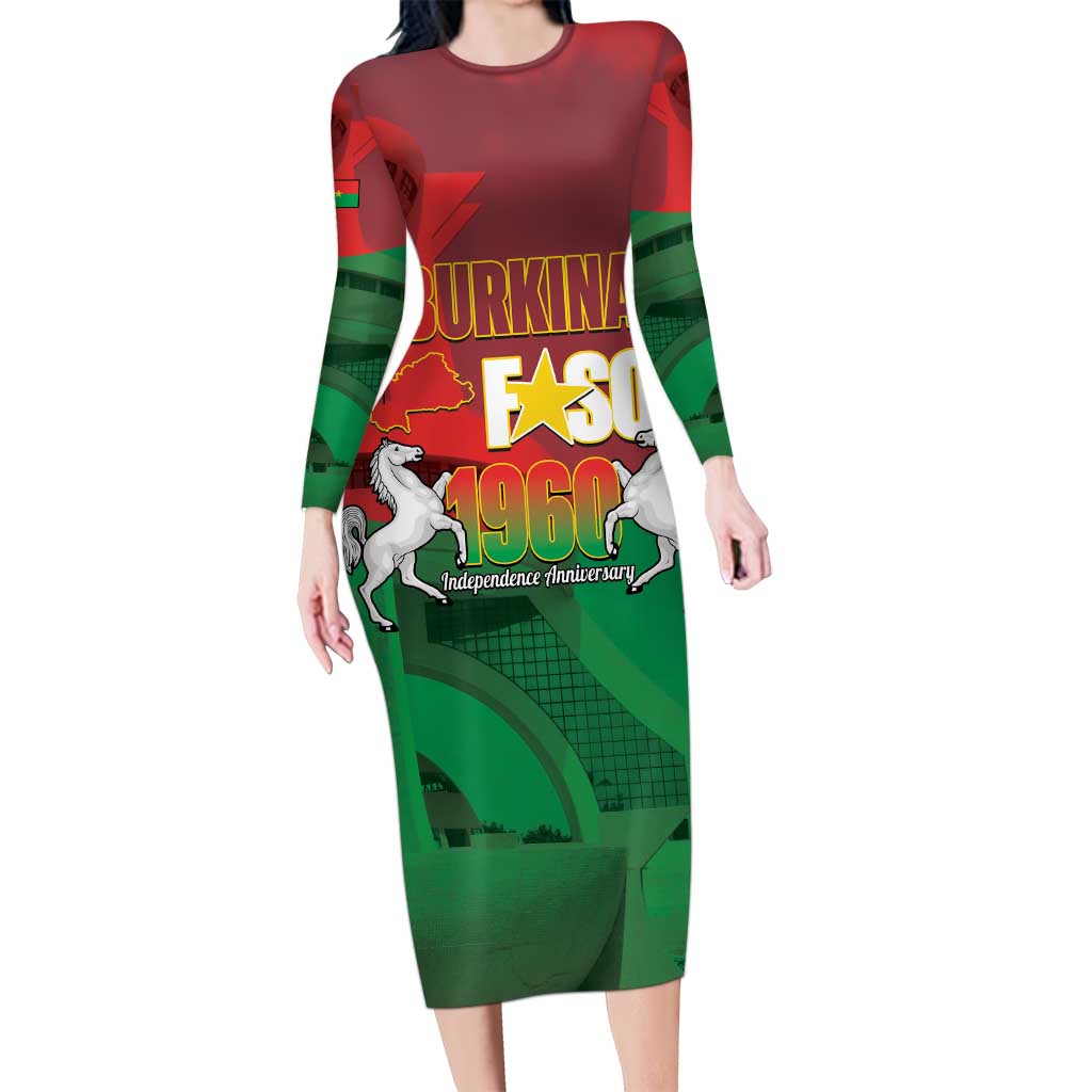 Burkina Faso Independence Day Long Sleeve Bodycon Dress National Heroes Monument Proud