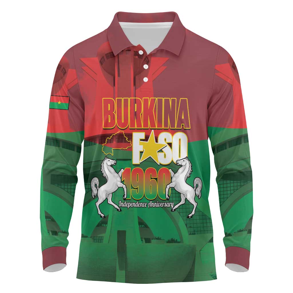 Burkina Faso Independence Day Long Sleeve Polo Shirt National Heroes Monument Proud