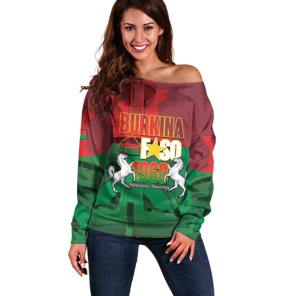Burkina Faso Independence Day Off Shoulder Sweater National Heroes Monument Proud