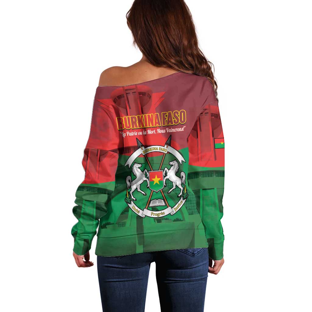Burkina Faso Independence Day Off Shoulder Sweater National Heroes Monument Proud