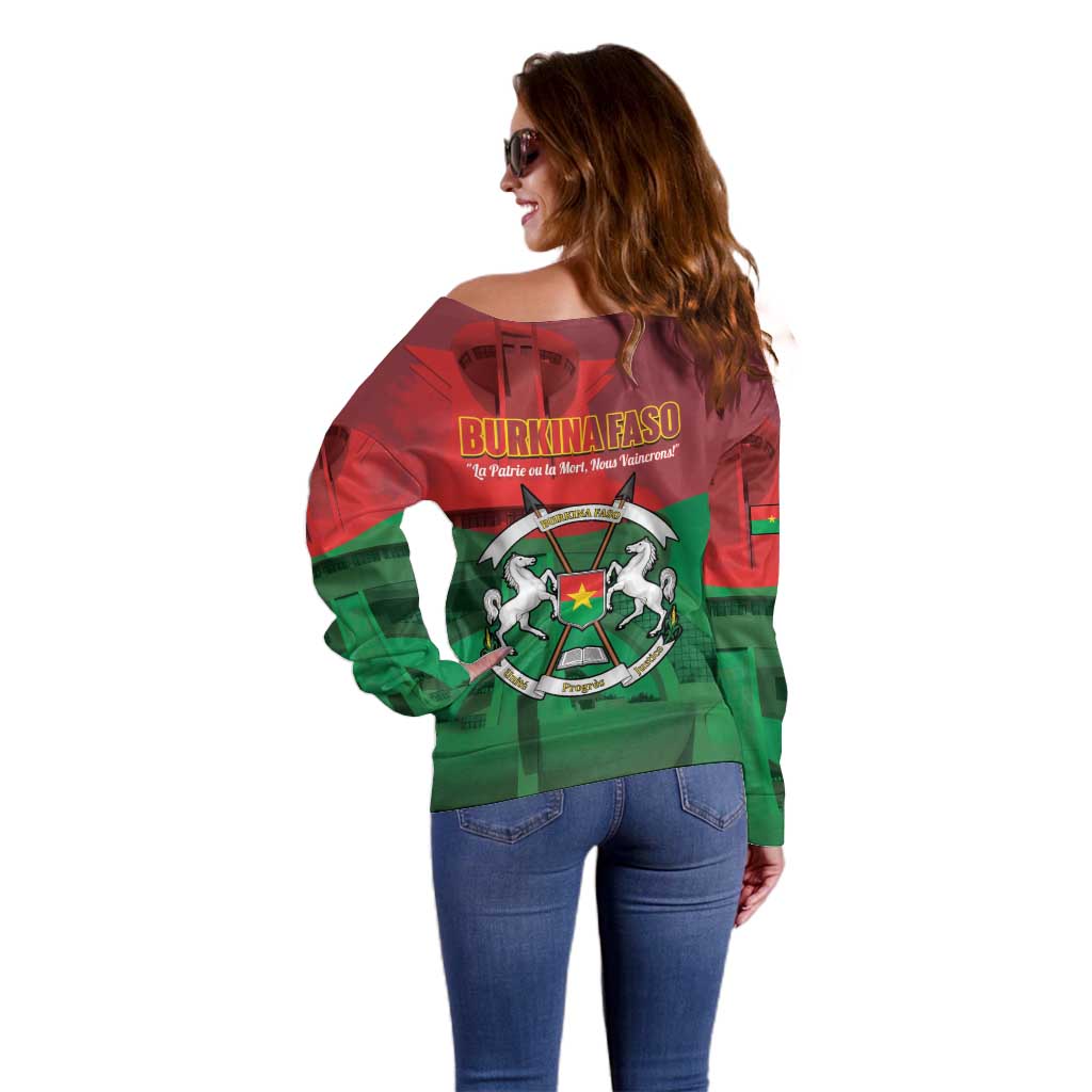 Burkina Faso Independence Day Off Shoulder Sweater National Heroes Monument Proud
