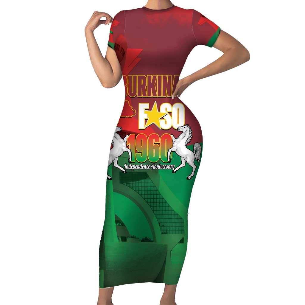 Burkina Faso Independence Day Short Sleeve Bodycon Dress National Heroes Monument Proud
