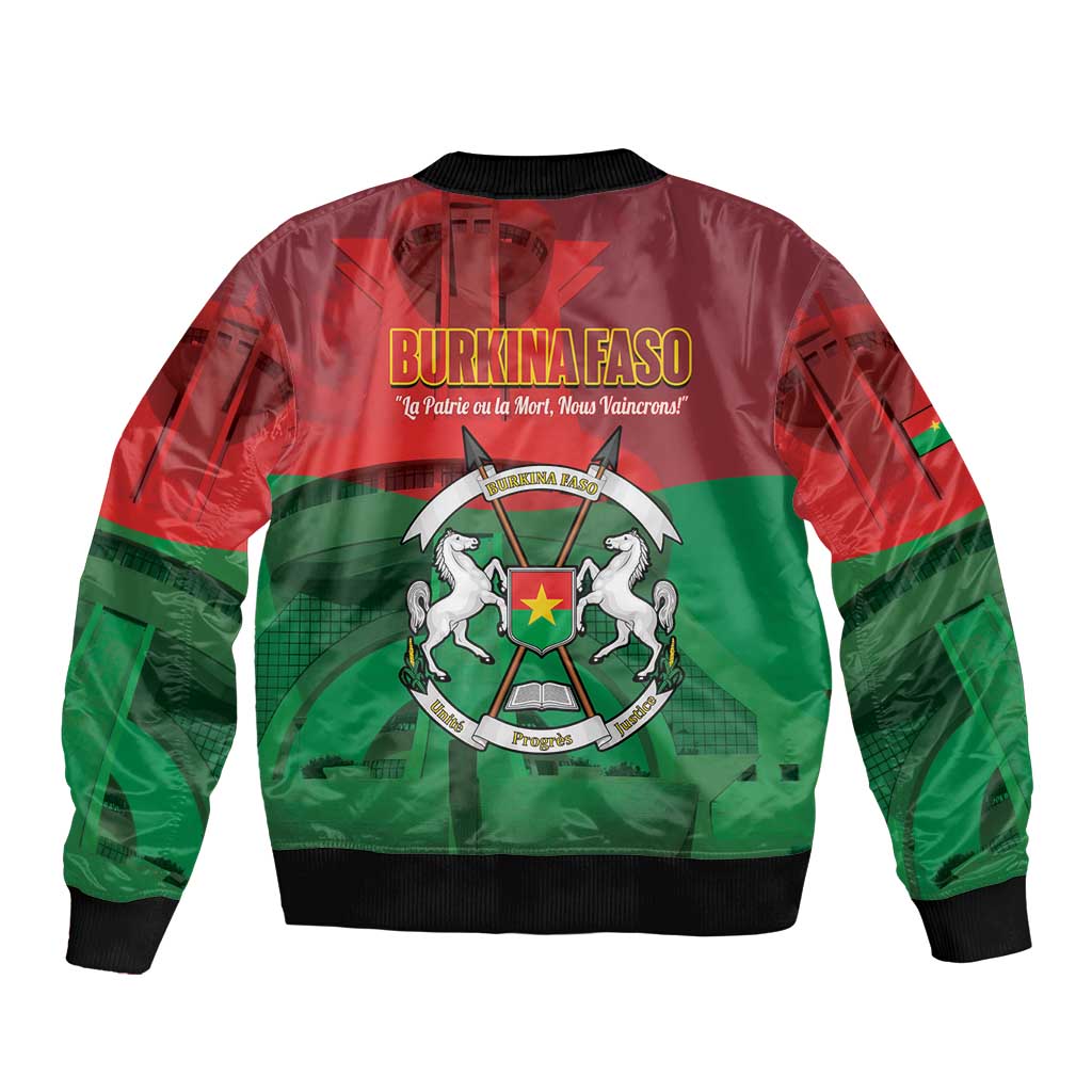 Burkina Faso Independence Day Sleeve Zip Bomber Jacket National Heroes Monument Proud