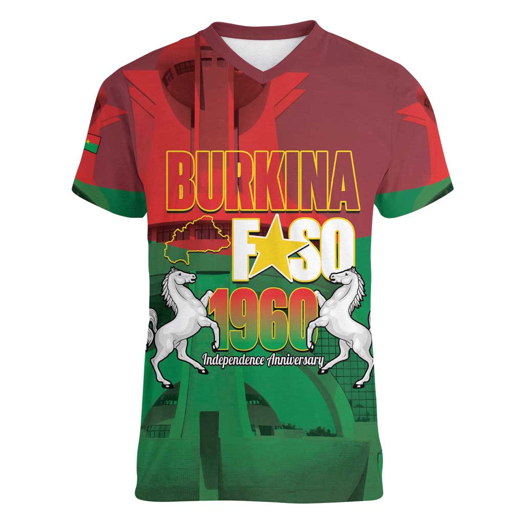 Burkina Faso Independence Day Women V-Neck T-Shirt National Heroes Monument Proud