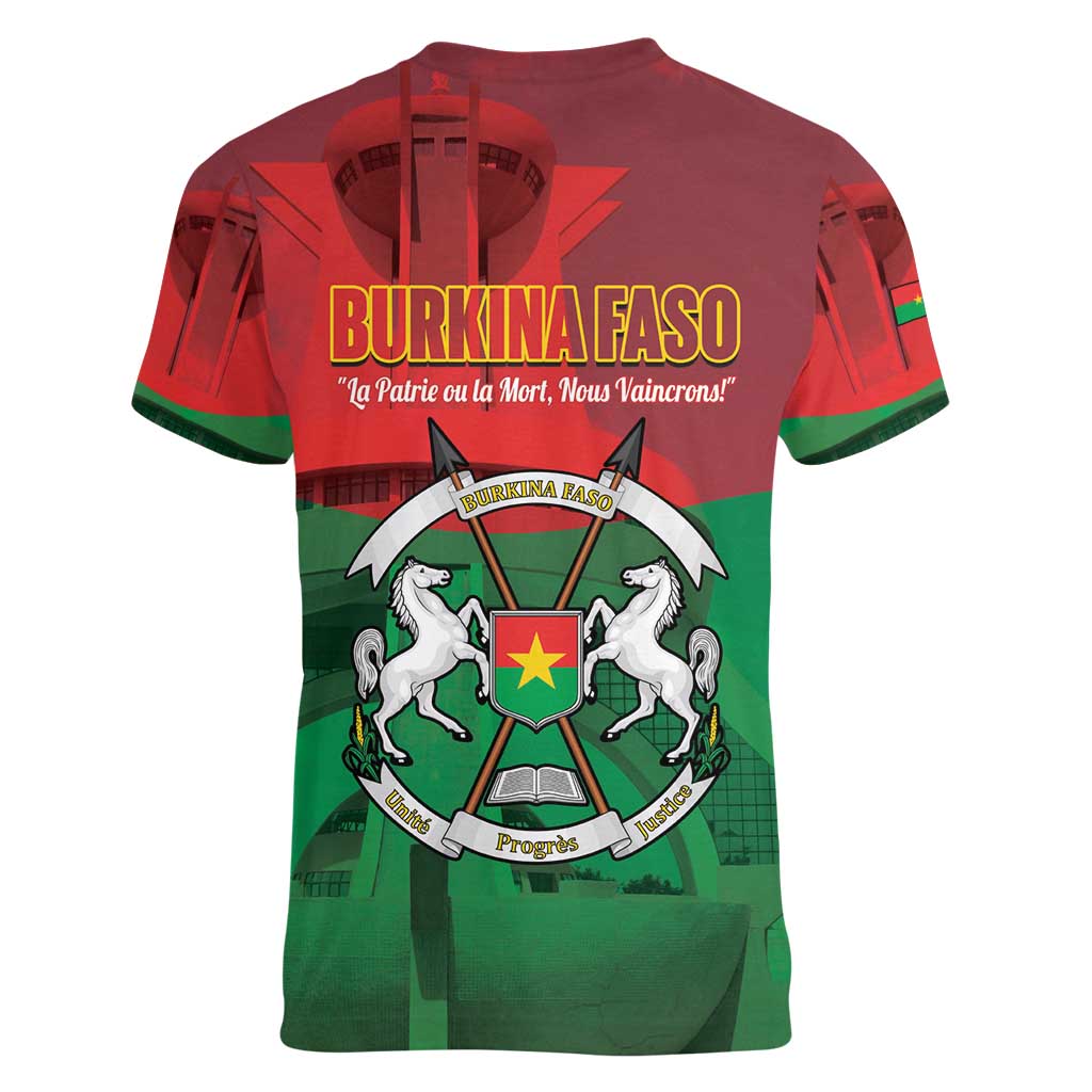Burkina Faso Independence Day Women V-Neck T-Shirt National Heroes Monument Proud