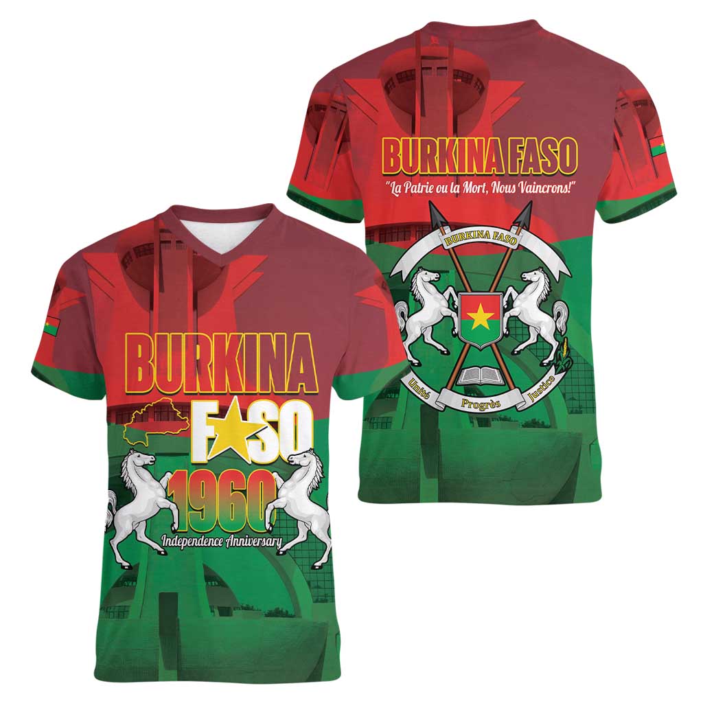 Burkina Faso Independence Day Women V-Neck T-Shirt National Heroes Monument Proud