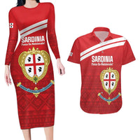 Custom Sardinia Football Couples Matching Long Sleeve Bodycon Dress and Hawaiian Shirt Forza Sa Natzionale Sardegna Pattern