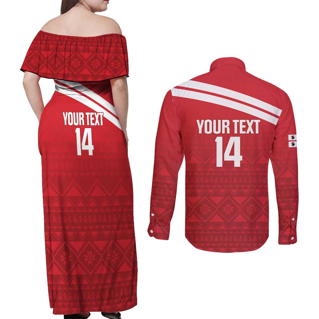 Custom Sardinia Football Couples Matching Off Shoulder Maxi Dress and Long Sleeve Button Shirt Forza Sa Natzionale Sardegna Pattern