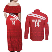 Custom Sardinia Football Couples Matching Off Shoulder Maxi Dress and Long Sleeve Button Shirt Forza Sa Natzionale Sardegna Pattern