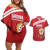 Custom Sardinia Football Couples Matching Off Shoulder Short Dress and Hawaiian Shirt Forza Sa Natzionale Sardegna Pattern