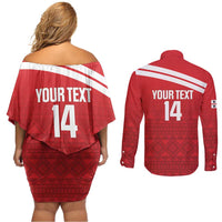 Custom Sardinia Football Couples Matching Off Shoulder Short Dress and Long Sleeve Button Shirt Forza Sa Natzionale Sardegna Pattern