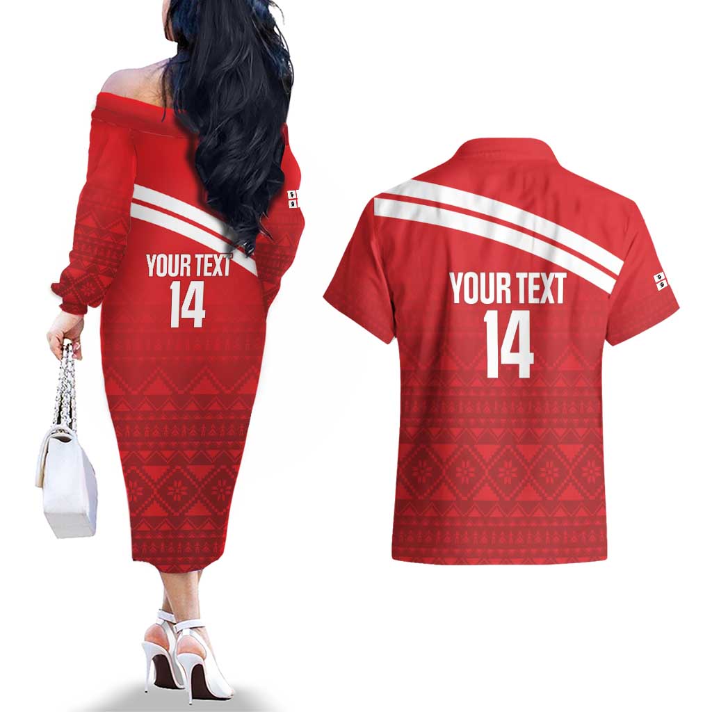 Custom Sardinia Football Couples Matching Off The Shoulder Long Sleeve Dress and Hawaiian Shirt Forza Sa Natzionale Sardegna Pattern