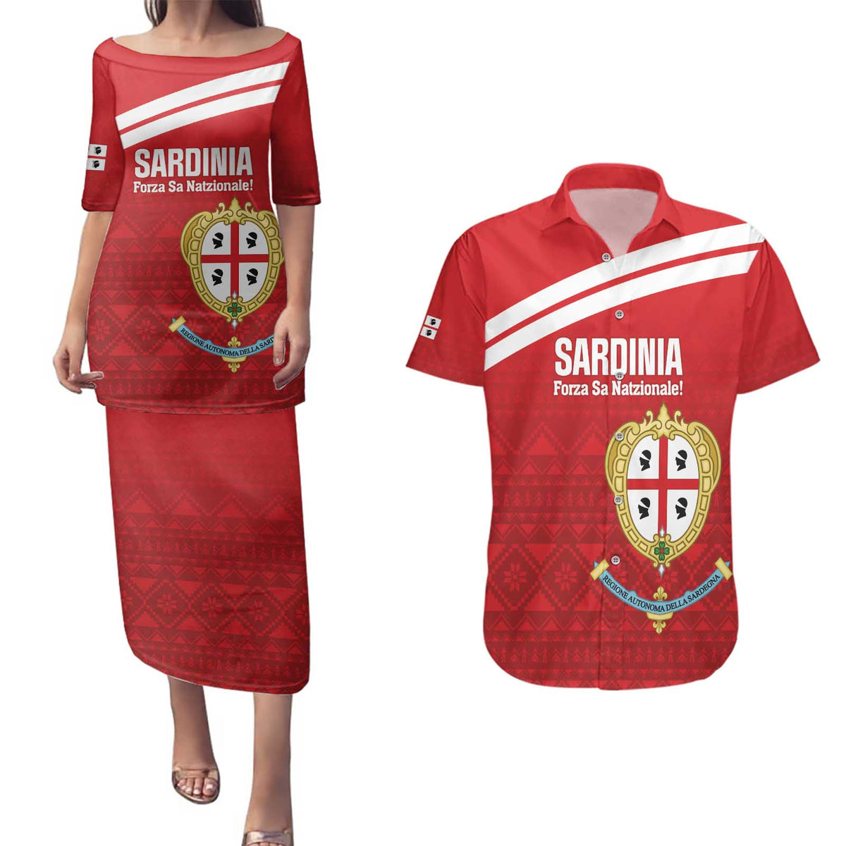 Custom Sardinia Football Couples Matching Puletasi and Hawaiian Shirt Forza Sa Natzionale Sardegna Pattern