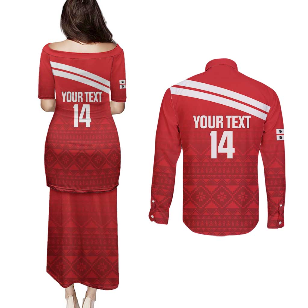 Custom Sardinia Football Couples Matching Puletasi and Long Sleeve Button Shirt Forza Sa Natzionale Sardegna Pattern