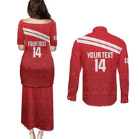 Custom Sardinia Football Couples Matching Puletasi and Long Sleeve Button Shirt Forza Sa Natzionale Sardegna Pattern