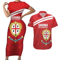 Custom Sardinia Football Couples Matching Short Sleeve Bodycon Dress and Hawaiian Shirt Forza Sa Natzionale Sardegna Pattern
