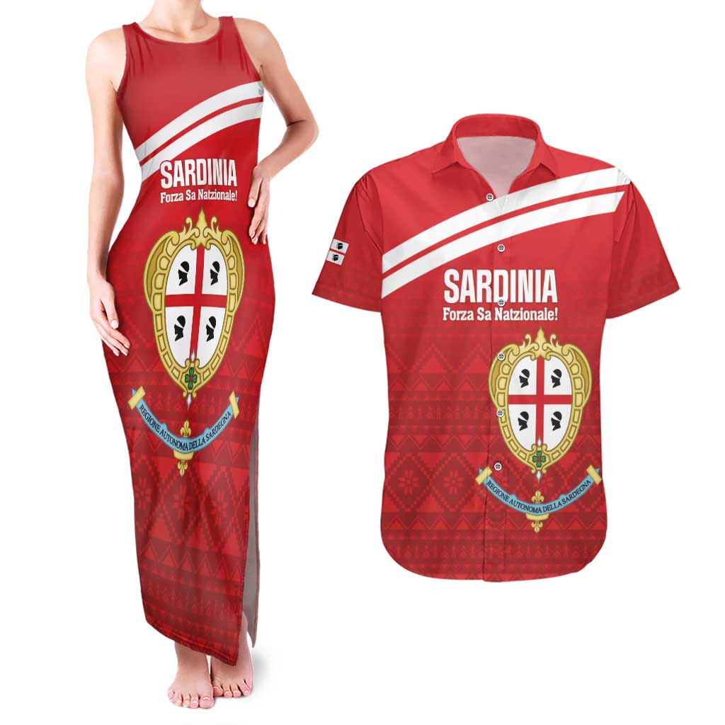 Custom Sardinia Football Couples Matching Tank Maxi Dress and Hawaiian Shirt Forza Sa Natzionale Sardegna Pattern