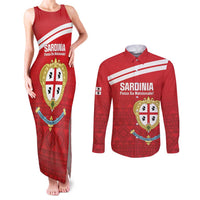 Custom Sardinia Football Couples Matching Tank Maxi Dress and Long Sleeve Button Shirt Forza Sa Natzionale Sardegna Pattern